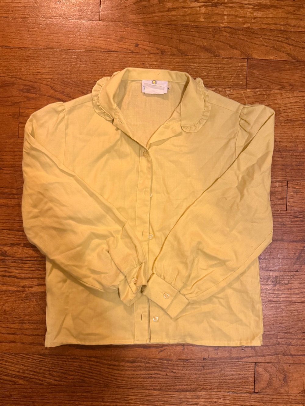 Vintage 80s Kids Butter Yellow Ruffle-Collar Button-Up Shirt - Florence Eiseman